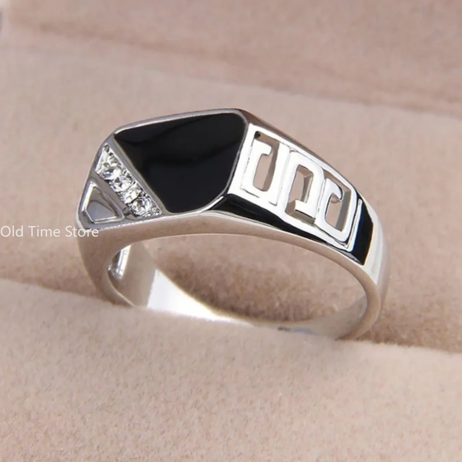 Classic Size 5-12 Men Rhineston Jewelry Gold/Silver-Color Black Enamel Male Finger Titanium Stainless Ring