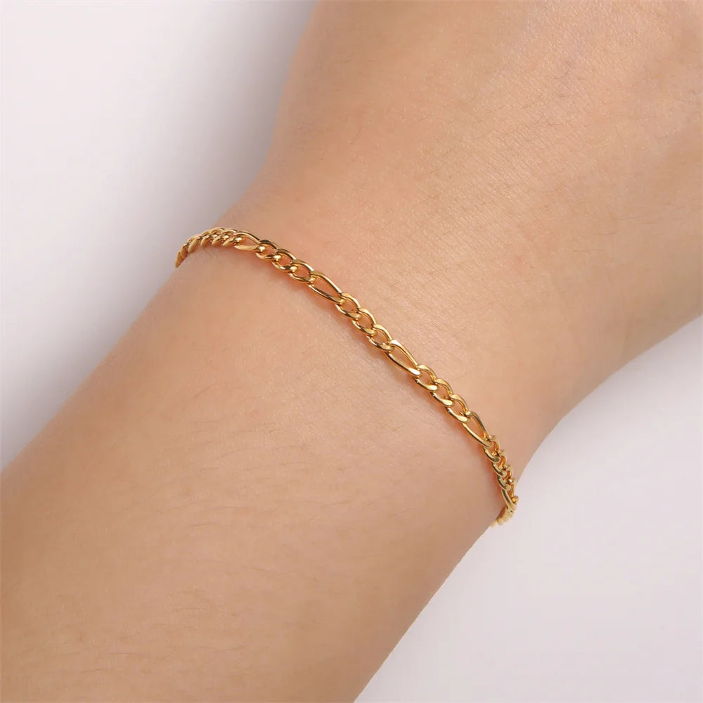 My Shape Fashion Cuban Chain Men Bracelet Stainless Steel 3/5/7/9mm Width Chain Bracelets Figaro Chain Boy Wrist Jewelry Couple
