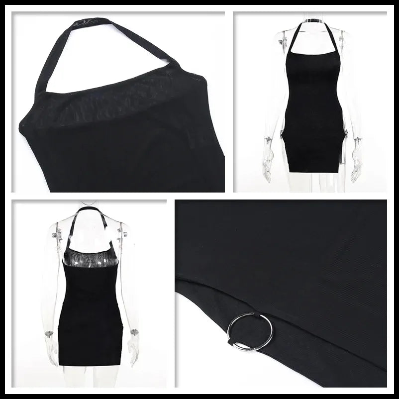 Summer new black design sense one-piece skirt wrap hip slip dress holiday style Spice sexy slit slim halter dress woman