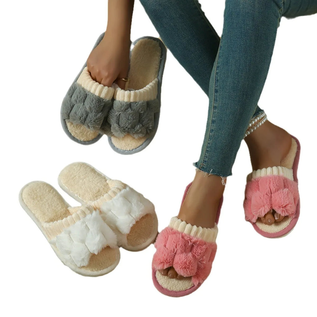 Fashion Women Slippers Cotton Plush Warm Female Light EVA Flat Bottom Non-slip Comfortable Slides Winter Autumn House Shoes