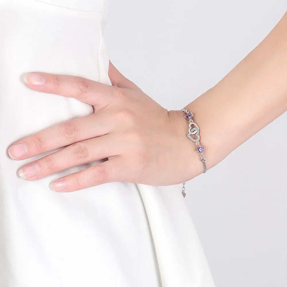 S925 Sterling Silver Bracelet Inlaid With Natural Amethyst Zircon Heart Lady Bracelet, Charm Jewelry Gift Wedding Jewelry