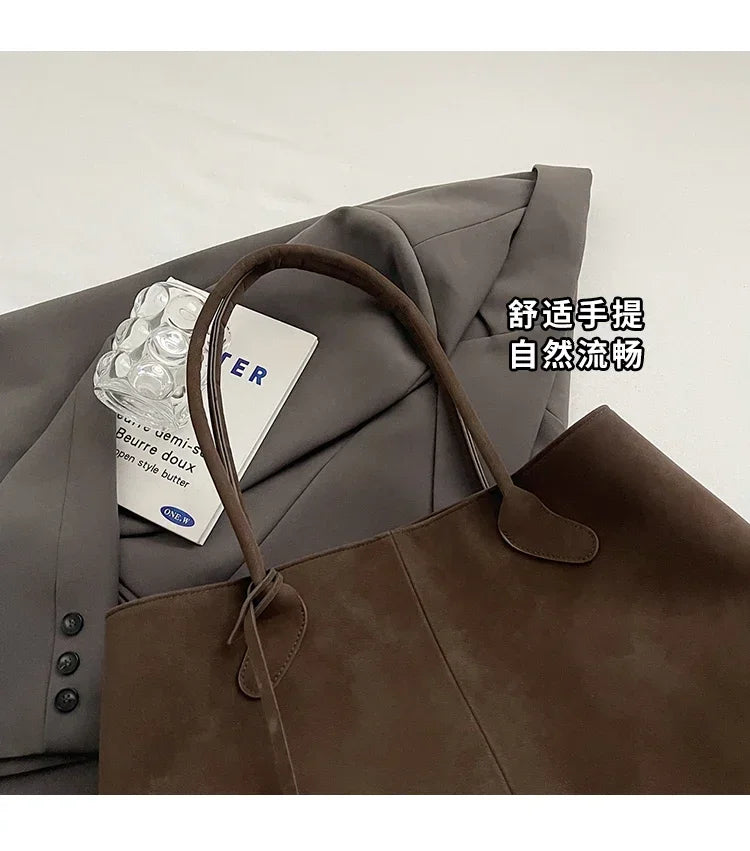 Faux Suede Solid Color High Quality Fashionable Versatile Handbag 2025 Women's Product Hot Selling  Large Capacity Shoulder Bag