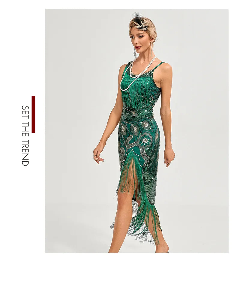 Sequin 1920s Retro Dress - Great Gatsby Cocktail Party Tassel Gown