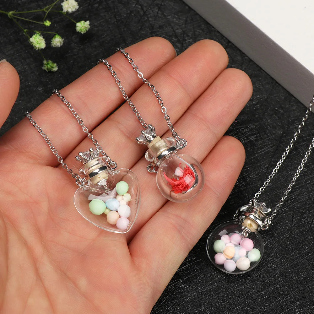 Openable Water Drop Heart Steel Chain Perfume Vial Necklace Wishing Bottle Pendant Essential Oil Diffuser Memorial Jewelry Gifts