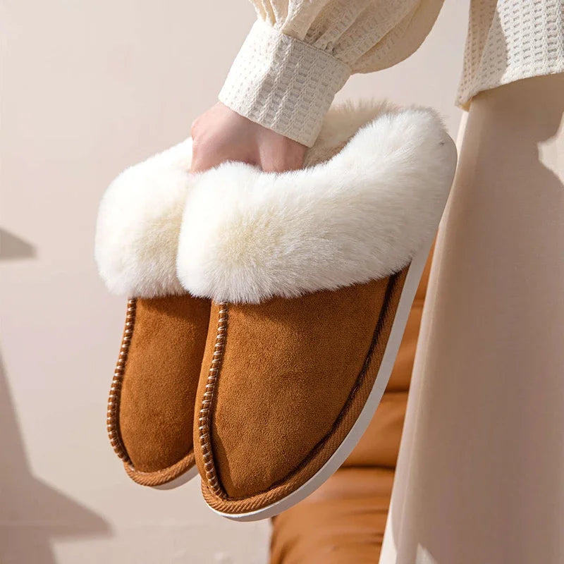 2024 Winter Warm Flat Fur Slippers - Faux Suede Fluffy Home Slides