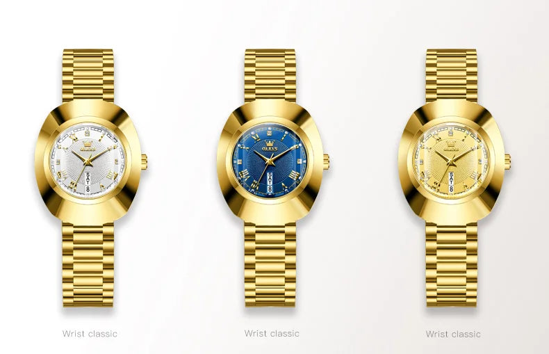 OLEVS Top Luxury Brand Ladies' Watch Elegant Fashion Gold Stainless Steel Women's Watches Calendar Waterproof Quartz Wristwatch