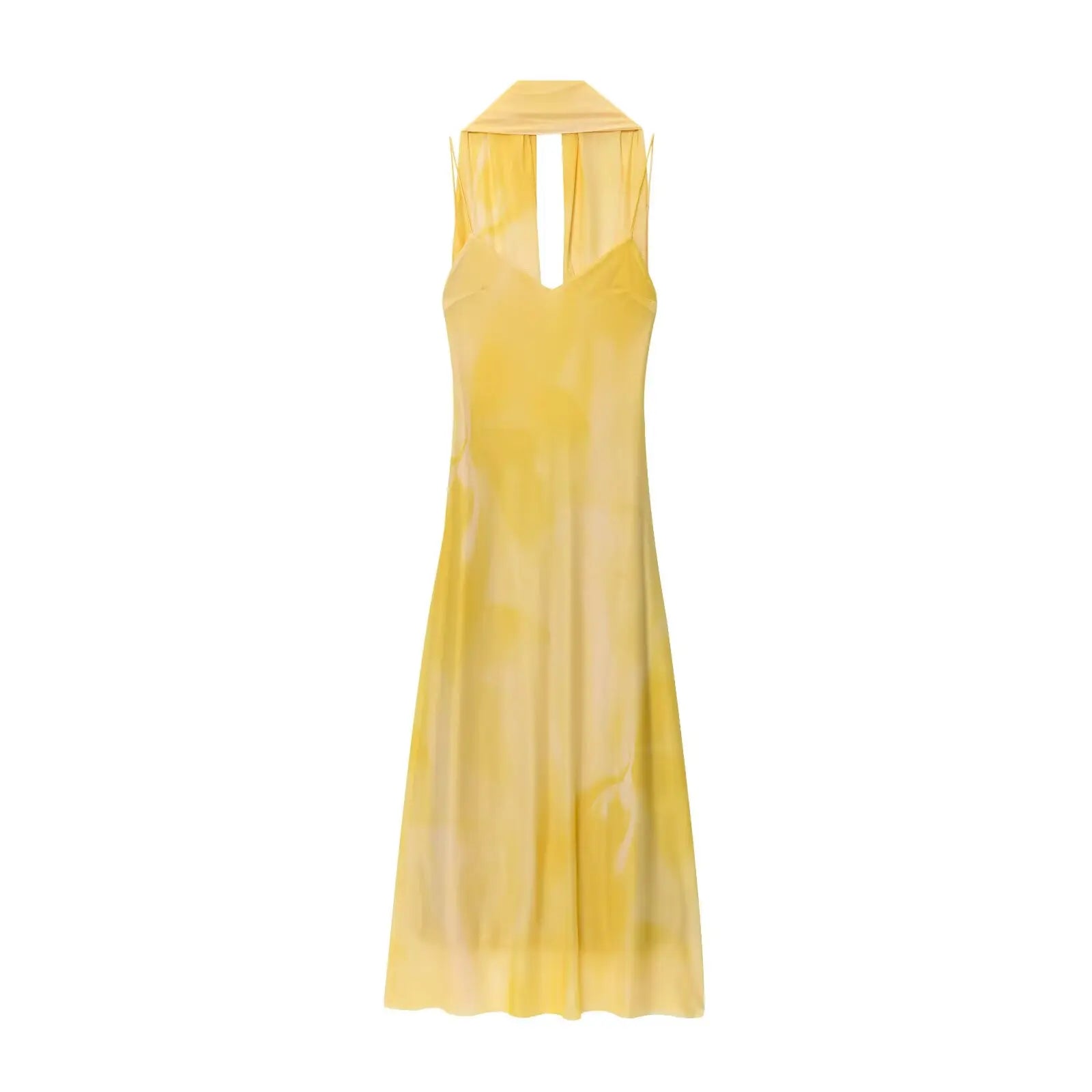 UNIZERA Scarf Printed Backless Long Dress 2025 Summer New Arrivals Women's Wear Elegant Satin Textured Dress