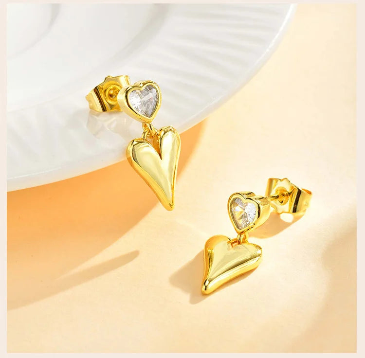 Cubic Zirconia Heart Love Dangle Earring for Women,18k Gold-plated Waterproof Jewelry