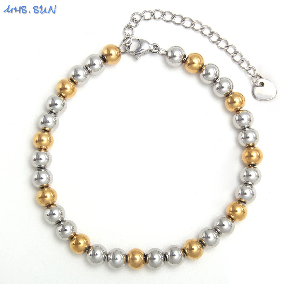 MHS.SUN Waterproof Smooth Beads Bracelet Adjustable Gold Silver Color Stainless Steel Round Balls Bracelets Unisex Party Jewelry