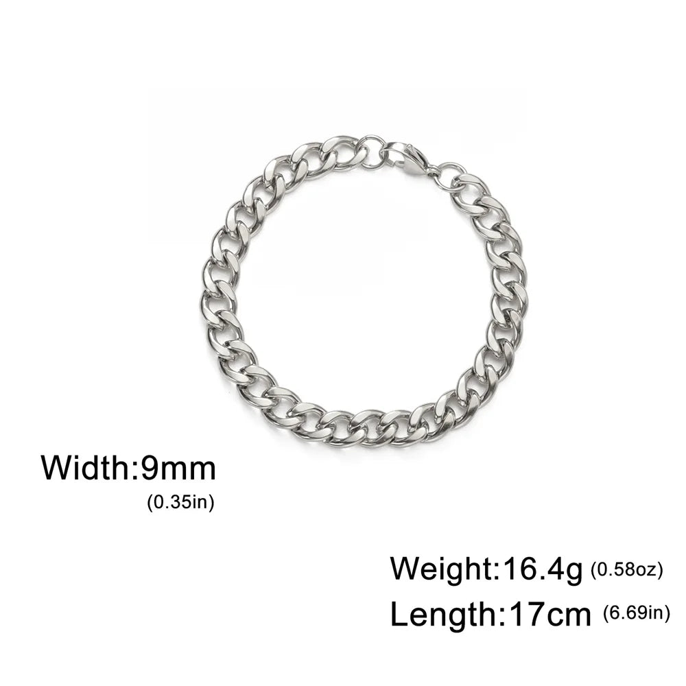 My Shape Fashion Cuban Chain Men Bracelet Stainless Steel 3/5/7/9mm Width Chain Bracelets Figaro Chain Boy Wrist Jewelry Couple