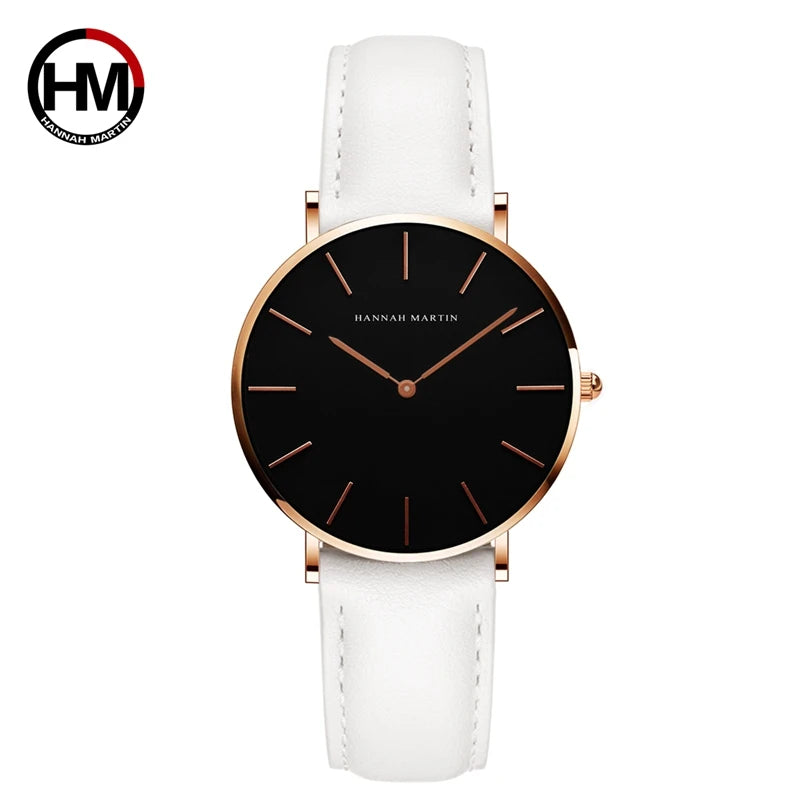 Hannah Martin Hot Fashion Simple Japan Quartz Movement Watch Leather Strap Clock Women Analog Waterproof Wrist watch Reloj Mujer