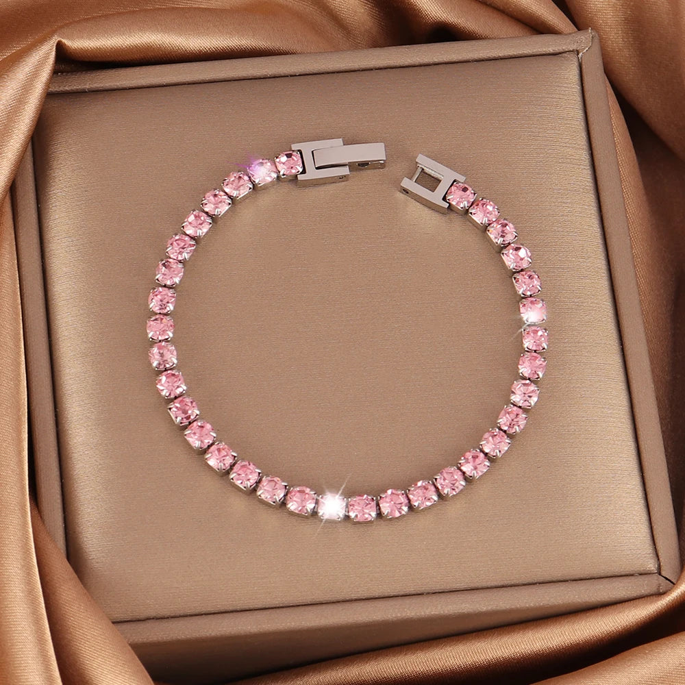 316L 4mm Stainless Steel Bracelet For Women Men's Hip Hop Tennis Chain Bracelets Luxury Color Crystal Zircon Bracelet Jewelry