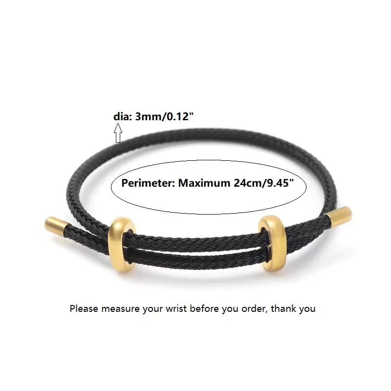 Braided Rope Bracelet Adjustable for Women with Stainless Steel Charms Arm Stacking Jewelry
