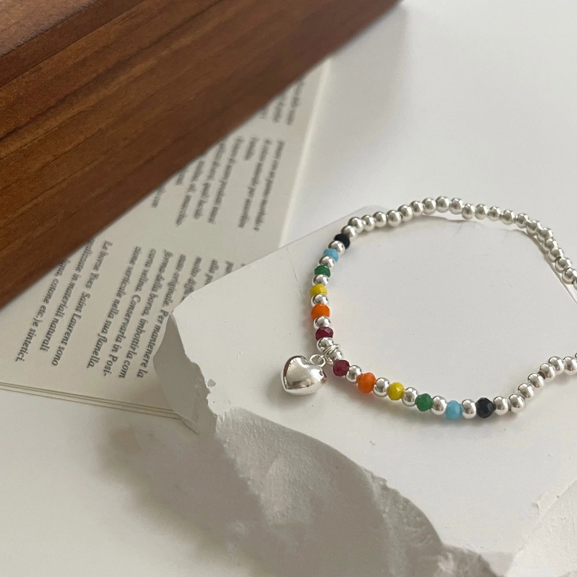 New 925 Silver Geometric Bead Punk Peace of Mind Words Irregular String Bracelet For Woman Girl Fashion Jewelry Gift Dropship