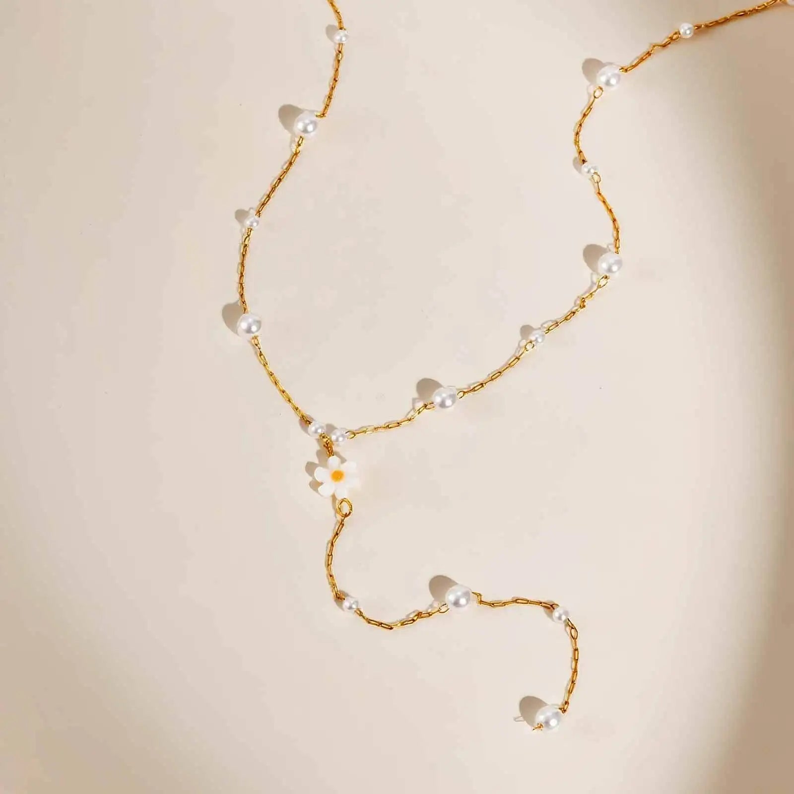 Vnox Flower Pearls Long Chain Drop Necklace For Women, Stainless Steel Waterproof Layered Jewelry, Light Luxury Collarbone Chain