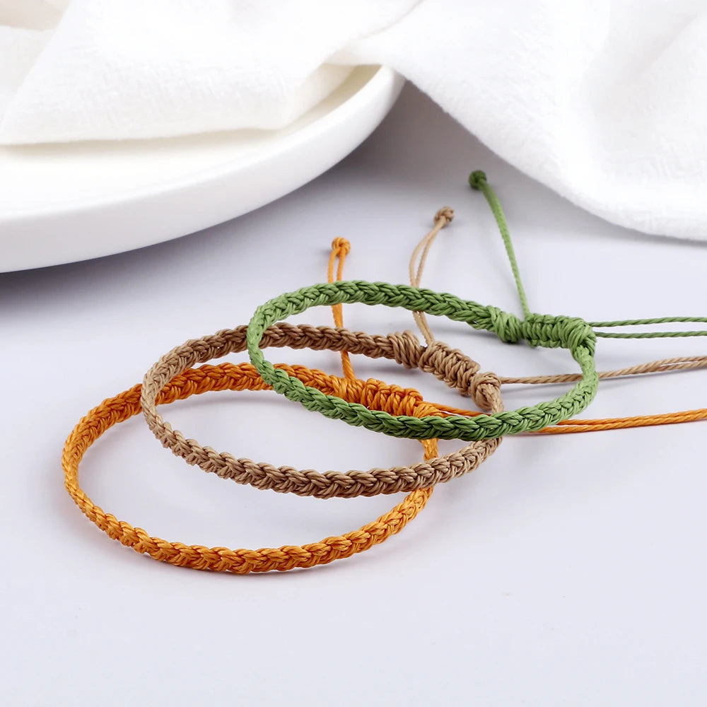 Classic Handmade Braided Bracelets for Women Men Pure Color Waxed Thread Braid Wristband Charm Bracelet Adjustable Jewelry Gifts