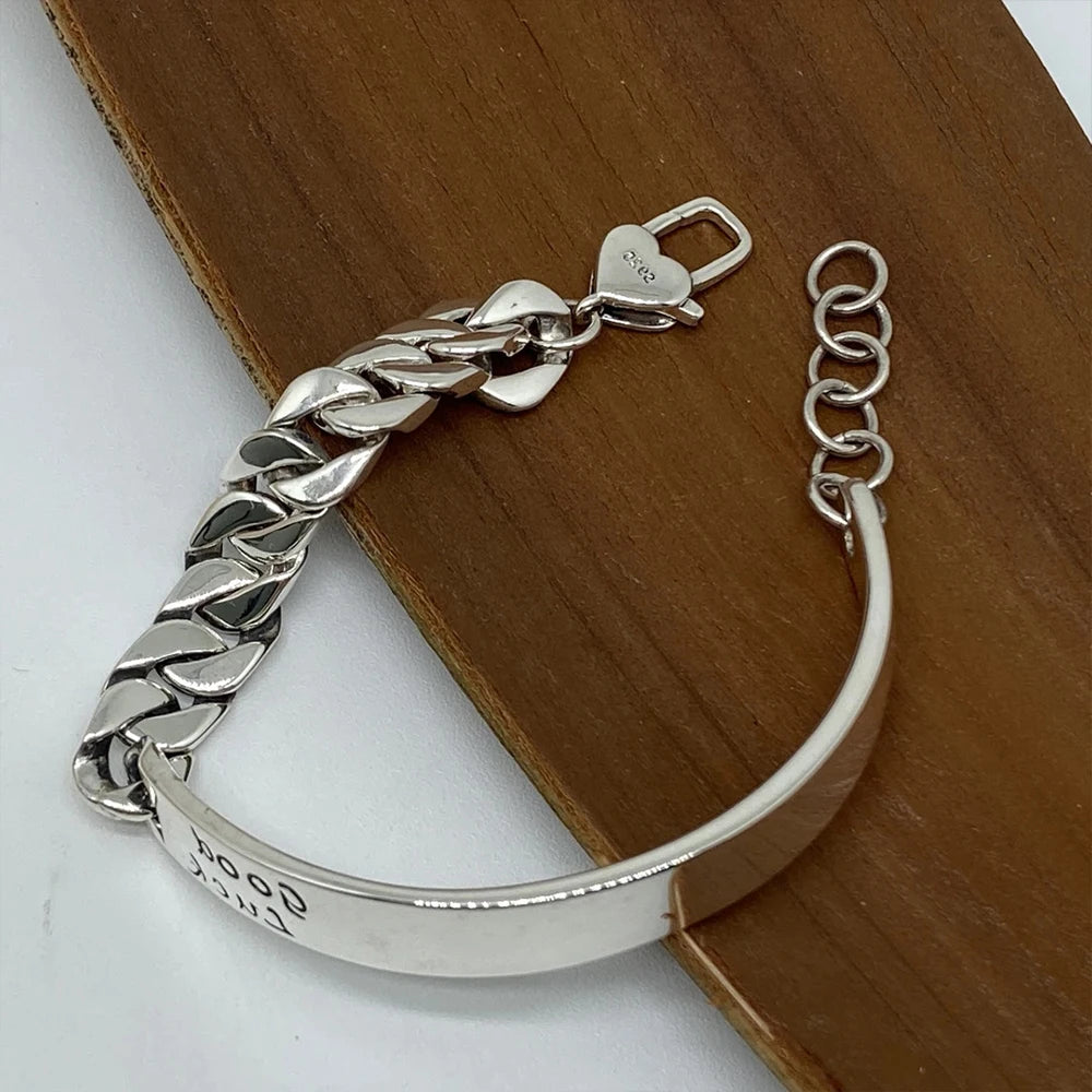Sam Panda 925 Sterling Silver Chain Asymmetric Bracelet For Women Vintage Lucky Letter Punk Jewelry Gift Dropshipping