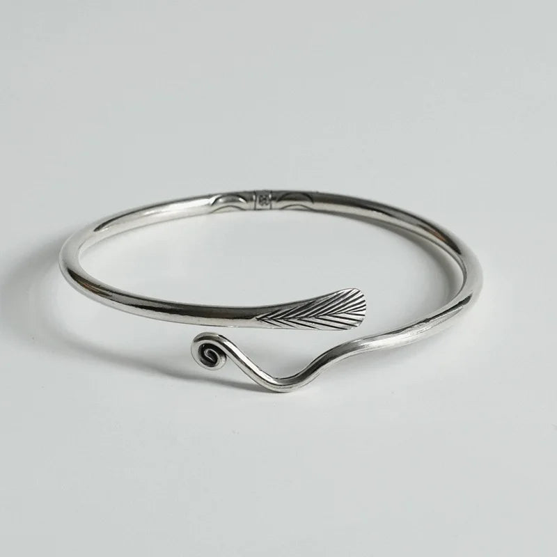 925 Sterling Silver Bracelet Bangle Feather Golden Flower Vintage Punk For Woman Men Fashion Jewelry Gift Dropship Wholesale