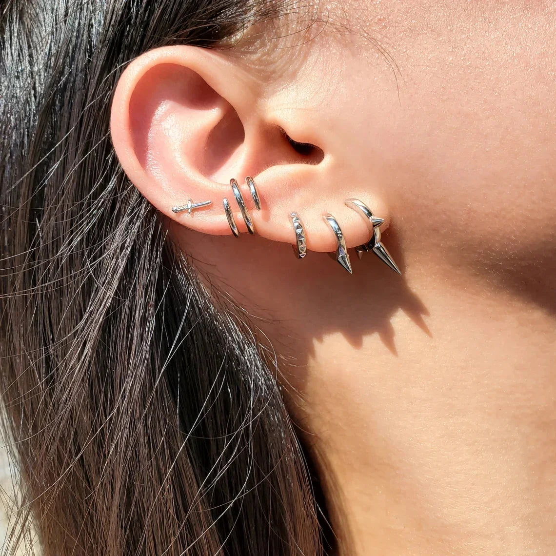 925 Sterling Silver Needle Punk Spike Rivet Hoop Earrings For Women Huggie Earrings Ear Cuff Piercing Earring Gothic Jewelry
