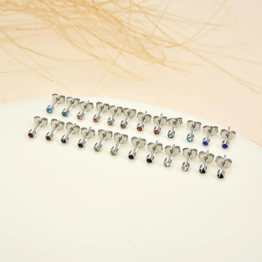 12 Pairs Ear Piercing Stud Earrings, Surgical Stainless Steel Multicolor Birthstone Stud Earrings for Ear Piercing Guns