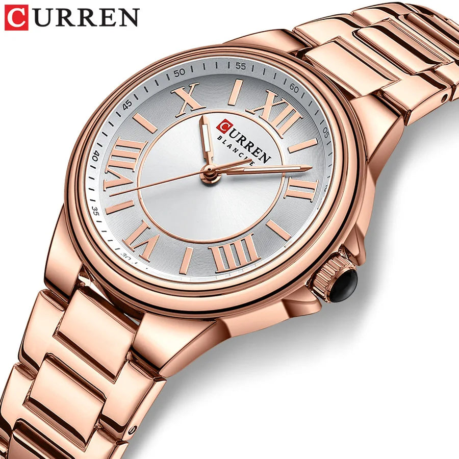 CURREN 9091 Rose Gold Watch - Elegant Steel Strap Ladies Quartz