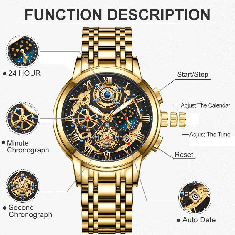 LIGE 2024 Gold Women Watch - Waterproof Sport Quartz Chronograph