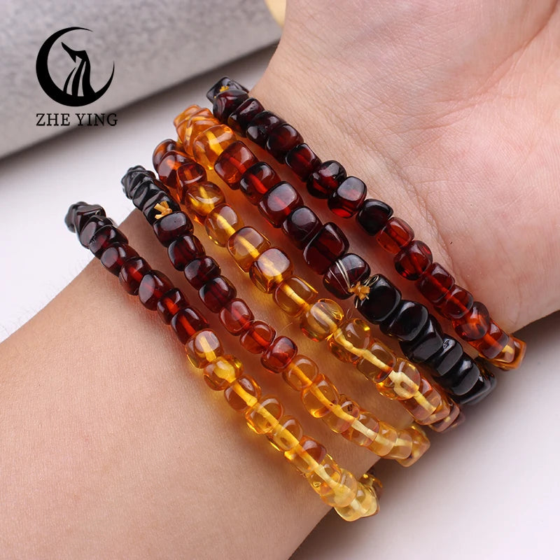 Zhe Ying 100% Natural Amber Bracelet Healing Energy Gemstone Stretch Men Women Bracelets Fashion Jewelry Gift