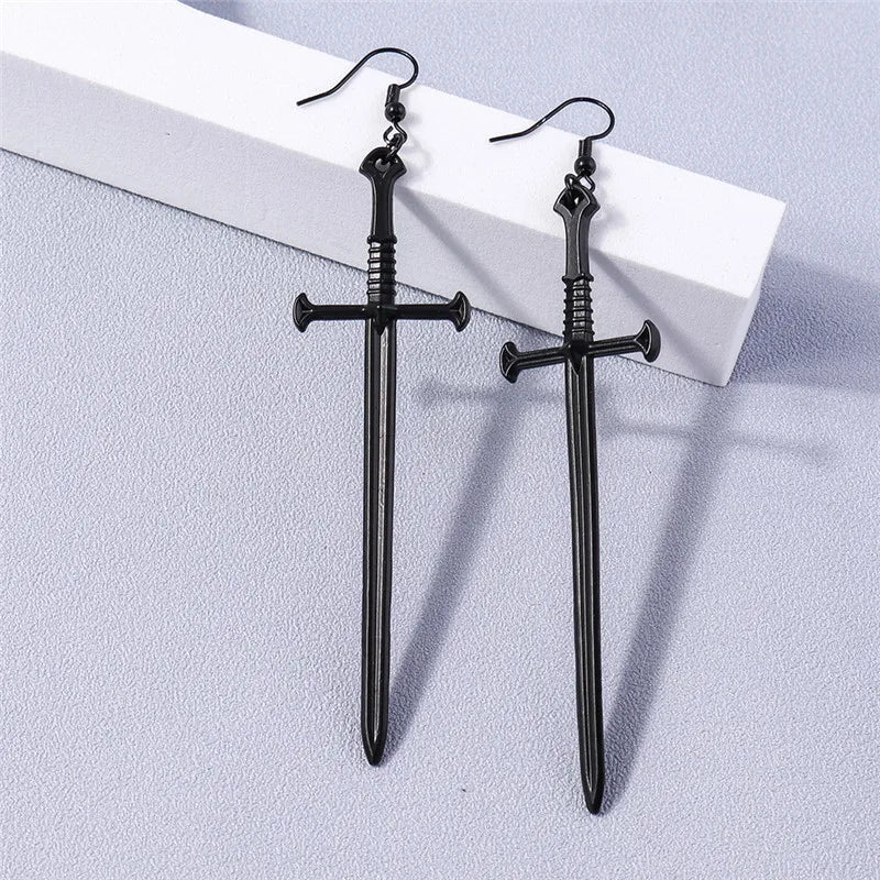 Aihua Gothic Vintage Sword Earrings For Women Man Fashion Punk Rock Party Jewelry Accessories Gift Fantasy Cross Dagger Earrings