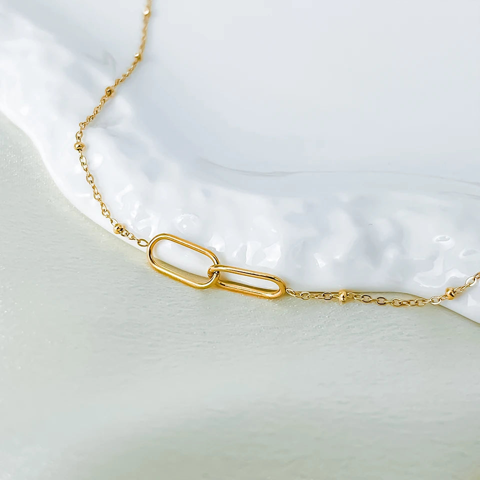 eManco Hot Fashion Stainless Steel Link Infinity Necklace Geometric Double Paperclip Pendant Women's Simple Jewelry Wholesale