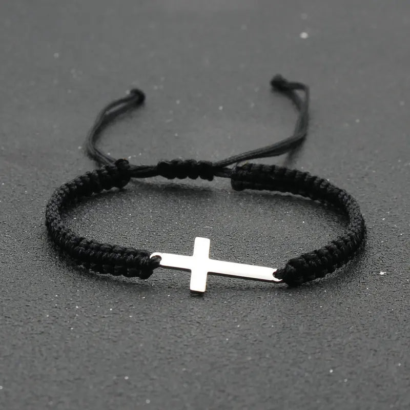 UILZ Creative Personality Stainless Steel Cross Hand-woven Adjustable Colored String Couple Versatile Bracelet