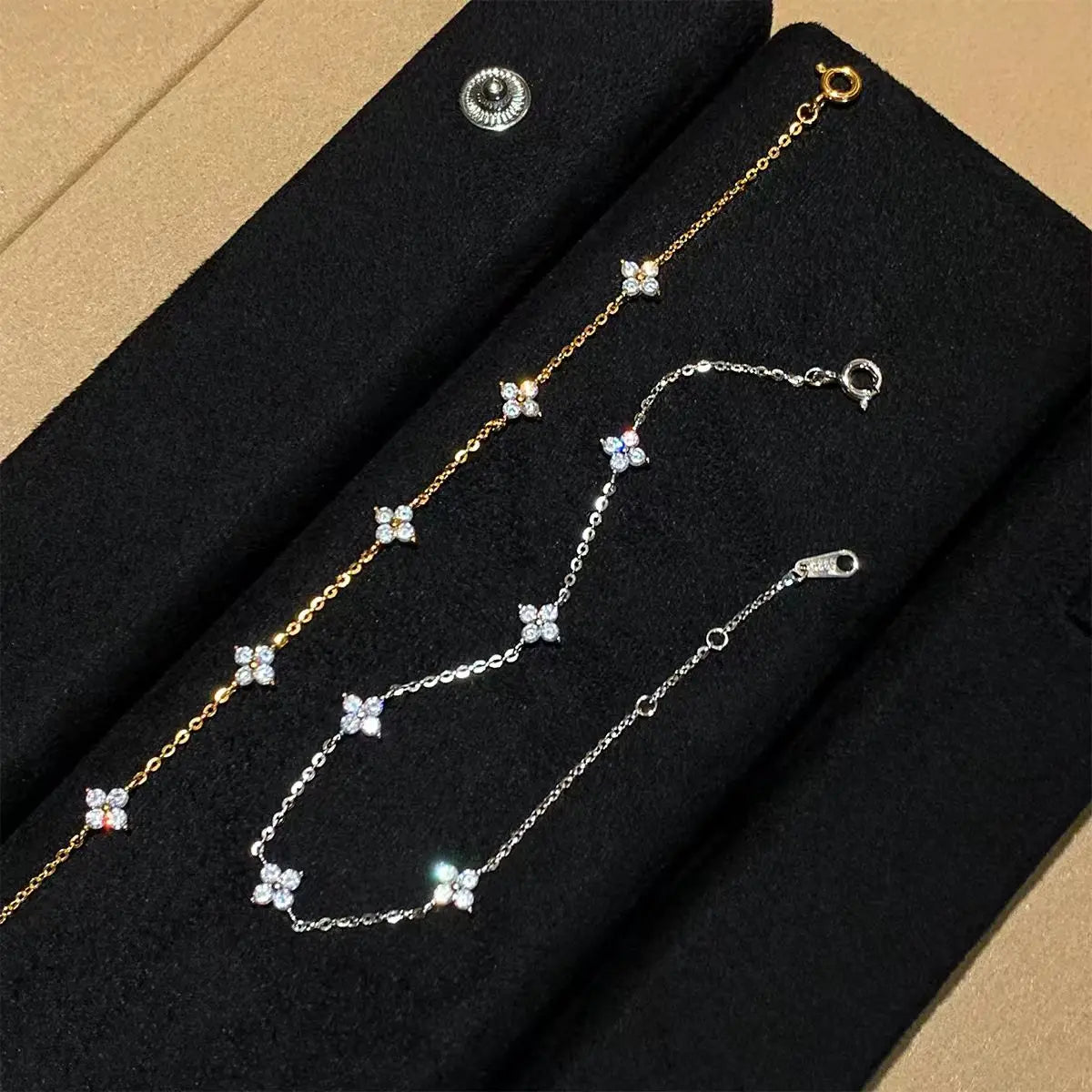 S925 Sterling Silver Zircon Flower Bracelet - 18K Gold Korean Design