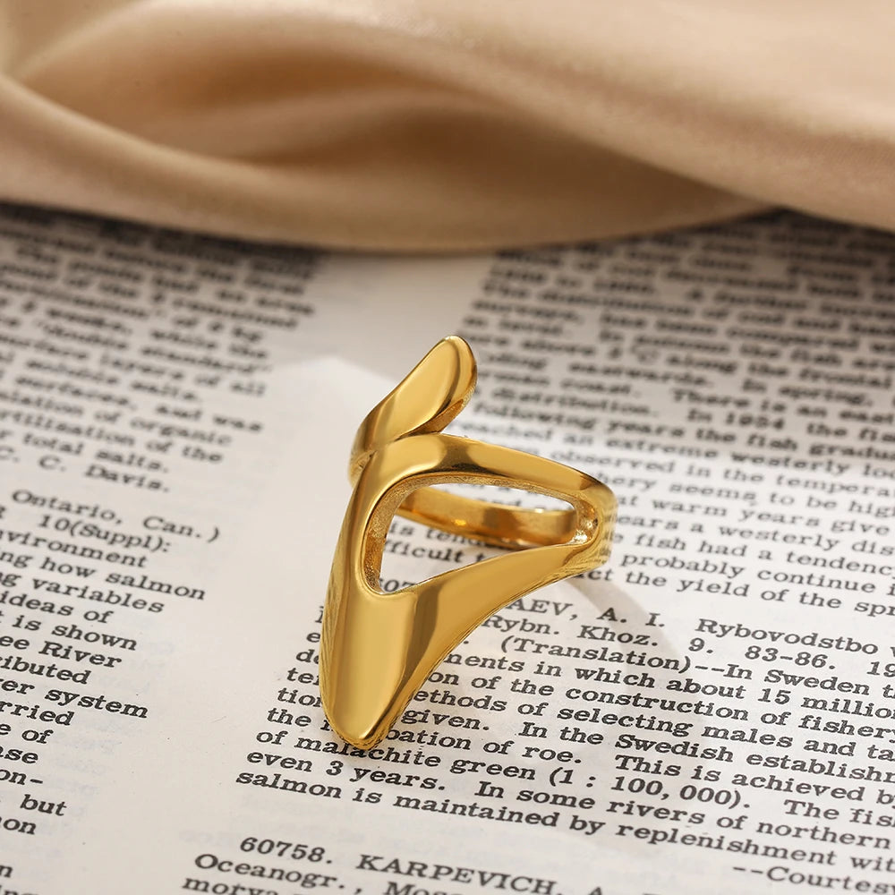 Irregular Geometric Smooth Metal Open Rings for Women Men Statement Thick Dome Finger Ring Adjustable Stainless Steel Jewelry