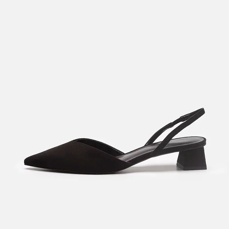 Summer 2025 Black Fashion Sandals - Silk Pointed Toe Low Heel Pumps