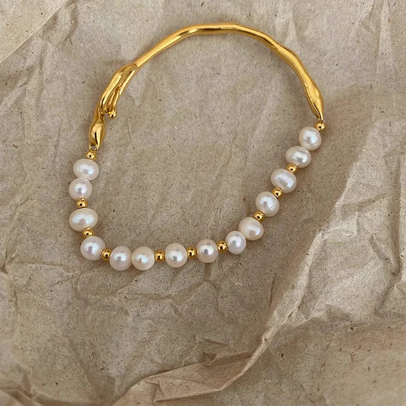 New 925 Silver Geometric Bead Pearl Punk Irregular Asymmetric Adjustable Bracelet For Woman Girl Fashion Jewelry Gift Dropship