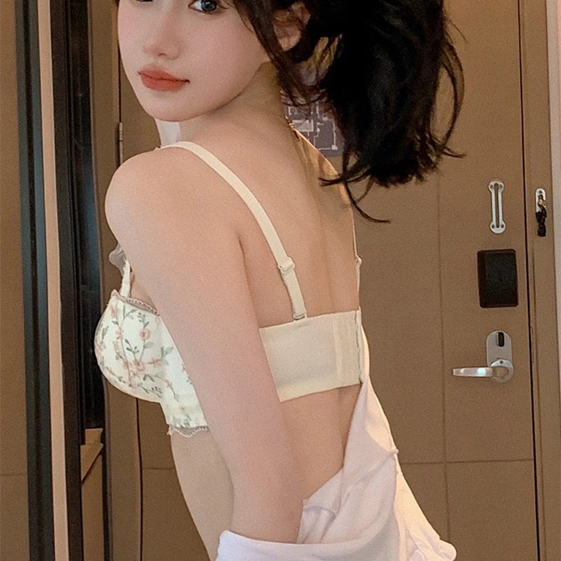 Small Breasts Gathered Women's Underwear Flat Chest Collection Side Breast Anti-sagging No Steel Ring Embossed Women's Bra