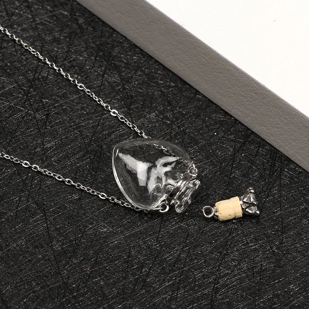 Openable Water Drop Heart Steel Chain Perfume Vial Necklace Wishing Bottle Pendant Essential Oil Diffuser Memorial Jewelry Gifts