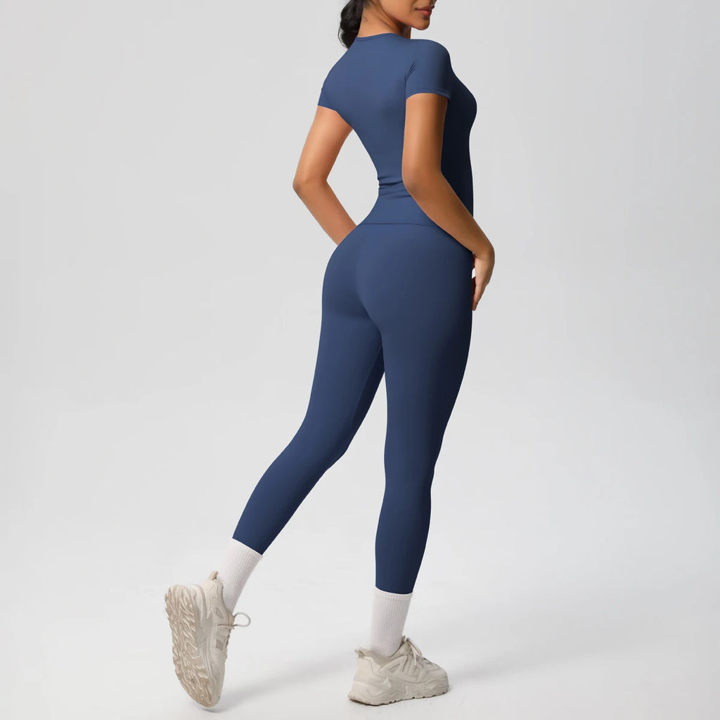 Women 2pcs Patchwork Sport Yoga Suit Gym Sports Crop Tops Sexy Bodycon Crop Tube Top Workout Leggins Booty Bum Leggins