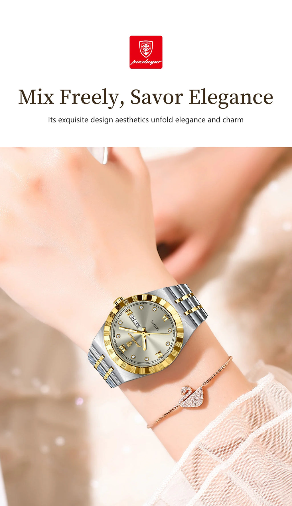 POEDAGAR Luxury Ladies Watch - Luminous Waterproof Week Date Stainless