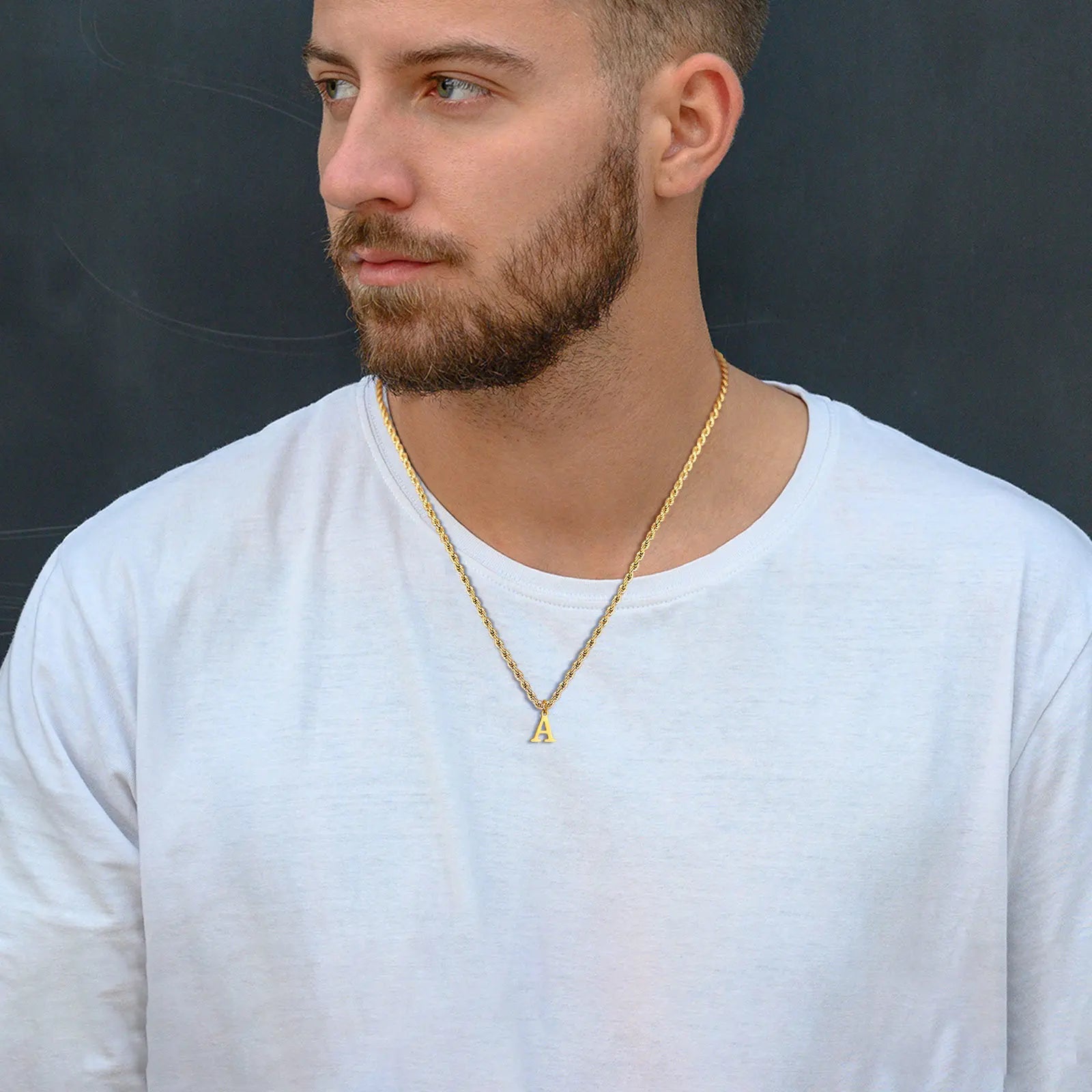 Personalized Initial Letter Necklace for Men - Premium Stainless Steel A-Z Alphabet Pendant with 60cm Chain