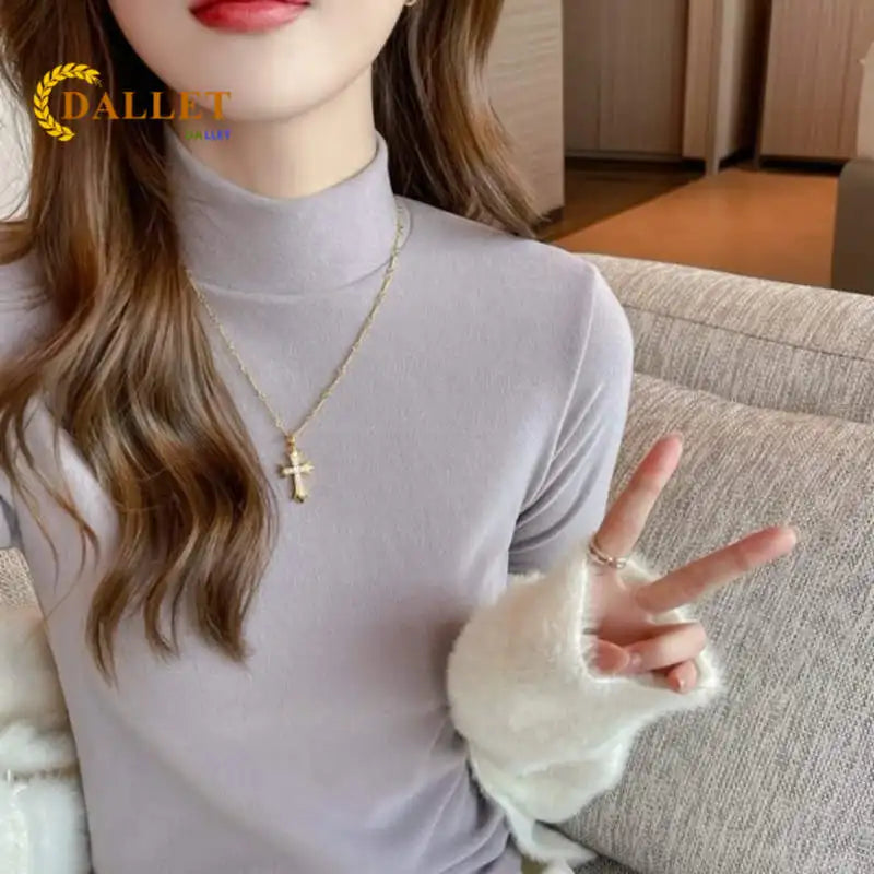 DALLET 100% Real 18K Gold Pendant Women's Cross Necklace AU750 Fashion Party High Quality Accessories Luxury Original Jewelry