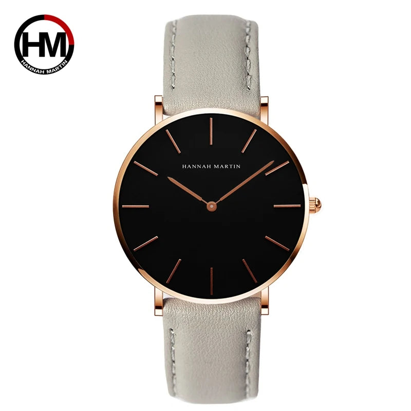 Hannah Martin Hot Fashion Simple Japan Quartz Movement Watch Leather Strap Clock Women Analog Waterproof Wrist watch Reloj Mujer
