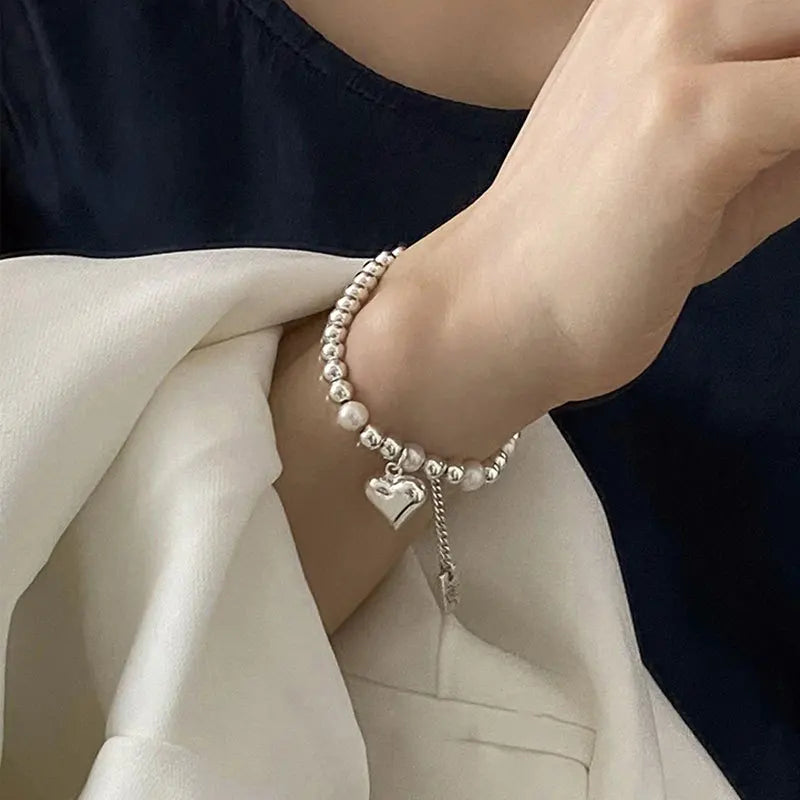 VENTFILLE 925 Sterling Silver Double Layer Pearl Bracelet for Women Girl Design Bead Korean Jewelry Dropshipping