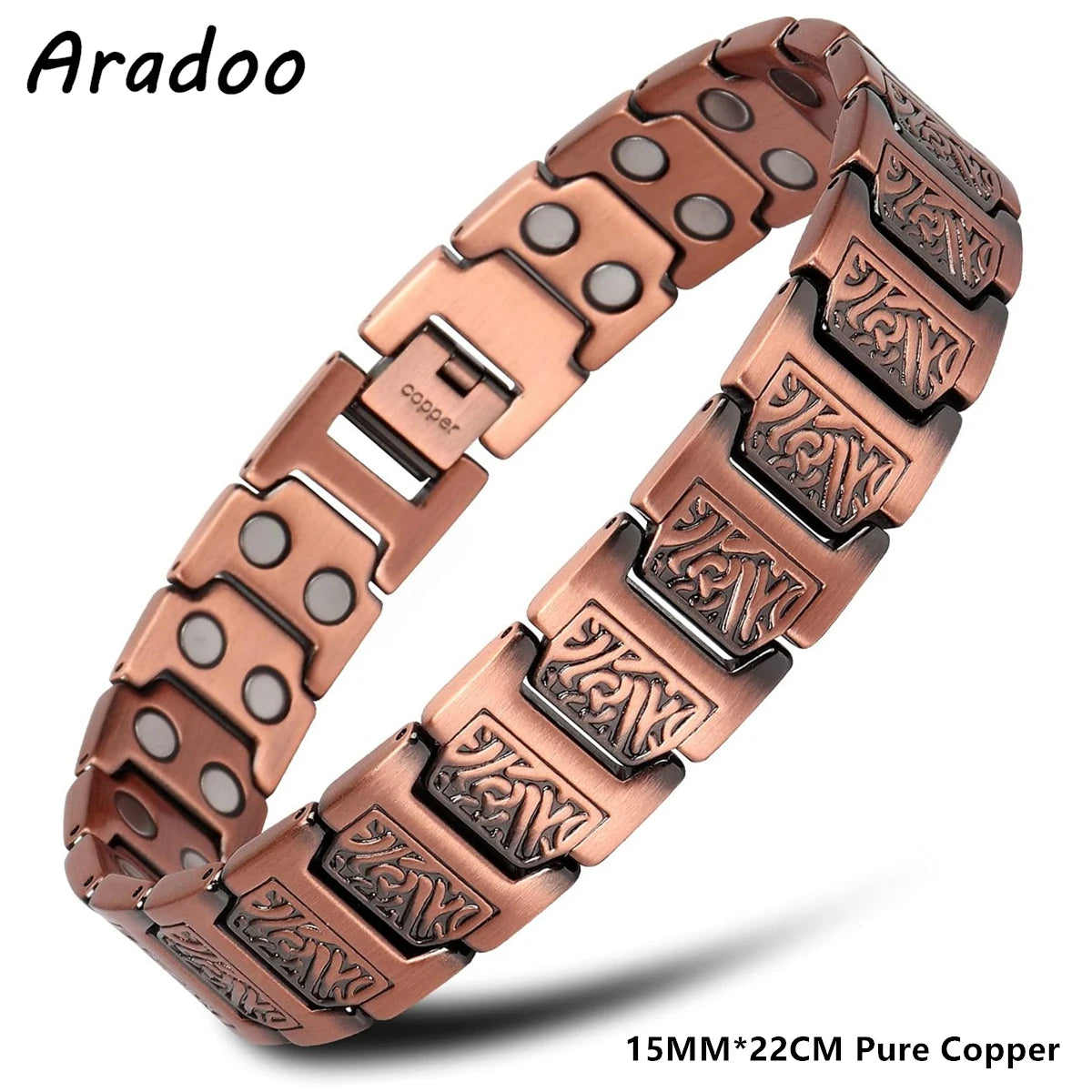 ARADOO Men's Pure Copper Bracelet 3500 Gauss 3X Strongth Magnetic Therapy Link Bracelets