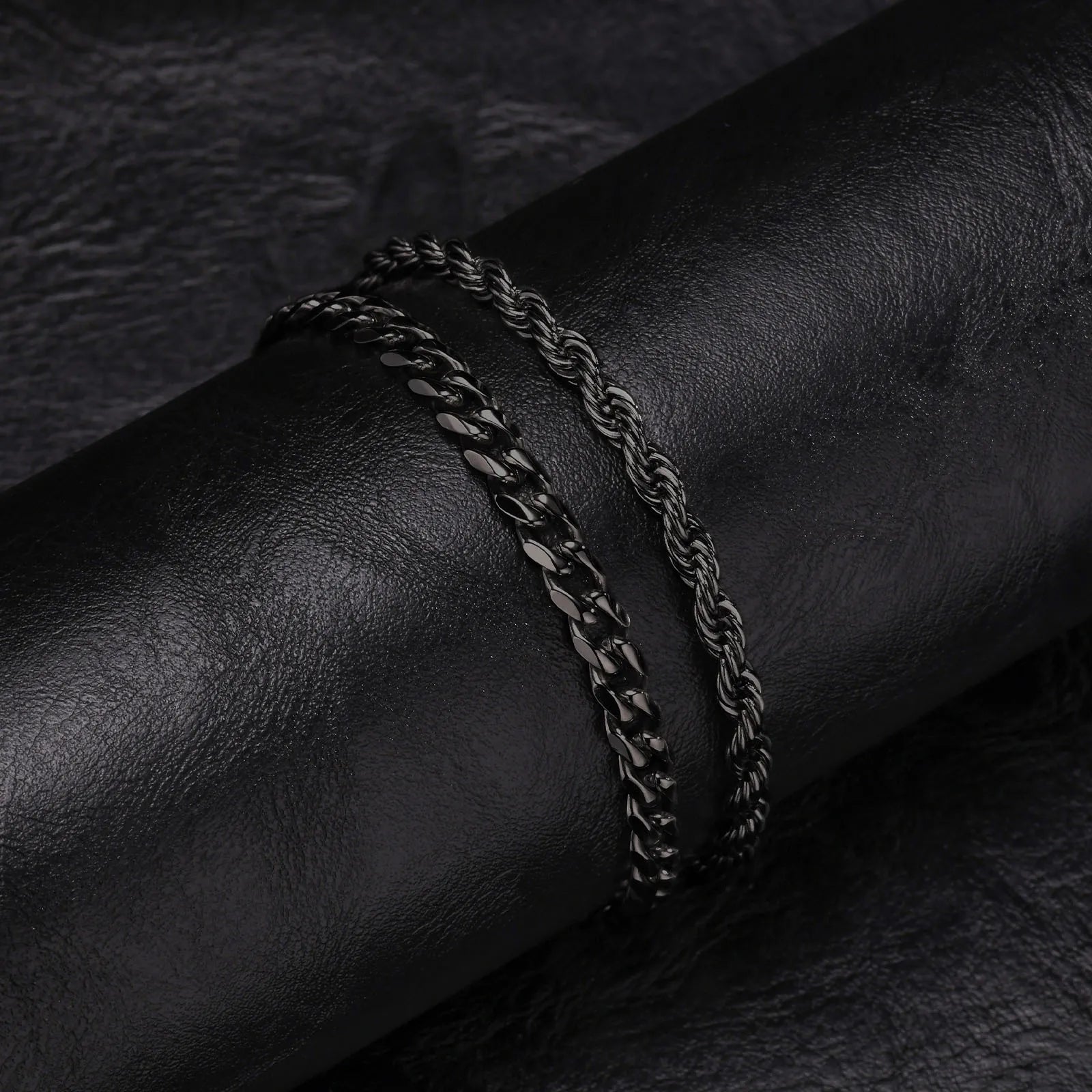 2pcs Men's Chain Bracelets,Silver Gold Black Color Stainless Steel Twisted Rope Chain,Trendy Cuban Chain Wristband Gift