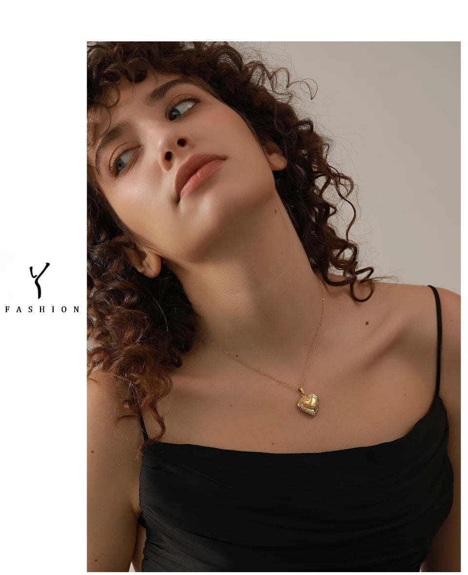 Yhpup Heart Stainless Steel Pendant Drop Necklace  Waterproof Friend Photo Picture Frame Locket Charm Necklace Jewelry Gift