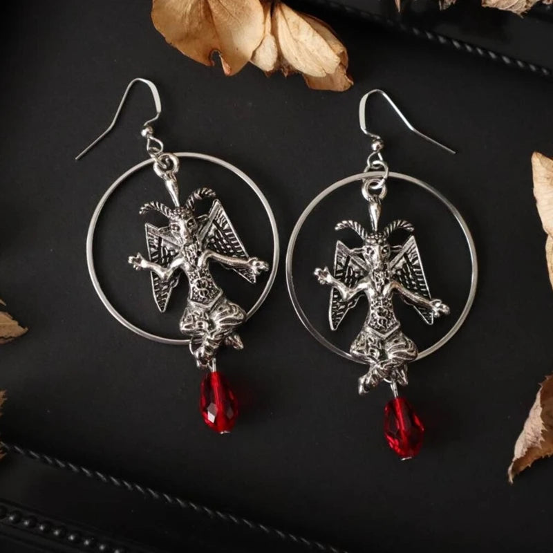 Satanism Sheep Head Crystal Hoop Earrings | Gothic Sheep Head Crystal Hoop Earrings | Gothic, Alternatives, Vintage, Witchy,