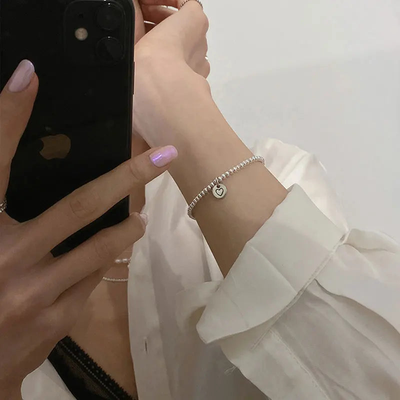 New 925 Silver Geometric Bead Punk Peace of Mind Words Irregular String Bracelet For Woman Girl Fashion Jewelry Gift Dropship