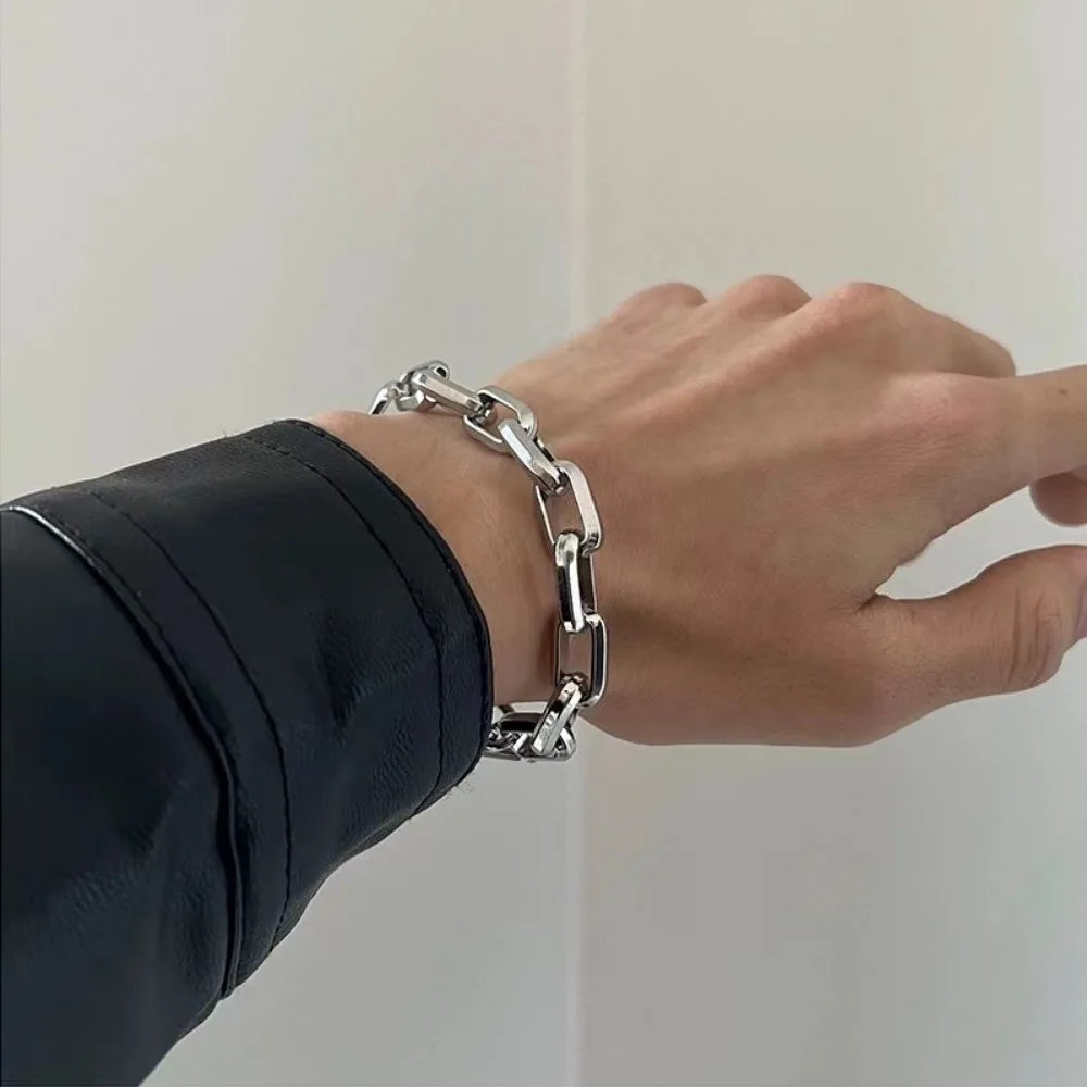 Men's Cuban Thick Chain Industrial Style Hip-hop Punk Trendy  Hand Stainless Steel Cross Chain Bracelet