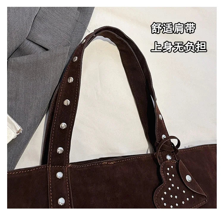 Fashion Suede Sewing Thread Shoulder Bags 2025 New Retro Versatile Commute Simplicity Solid Color Single Women's Handbag