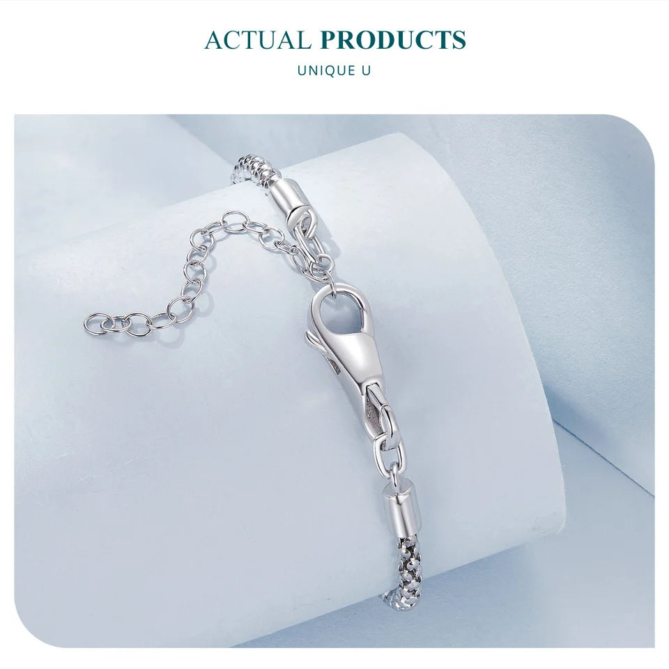 WOSTU Real 925 Sterling Silver Basic Snake Bangle Bracelet Butterfly Flower Closure Buckle For DIY Charms Bead Jewelry Make Gift